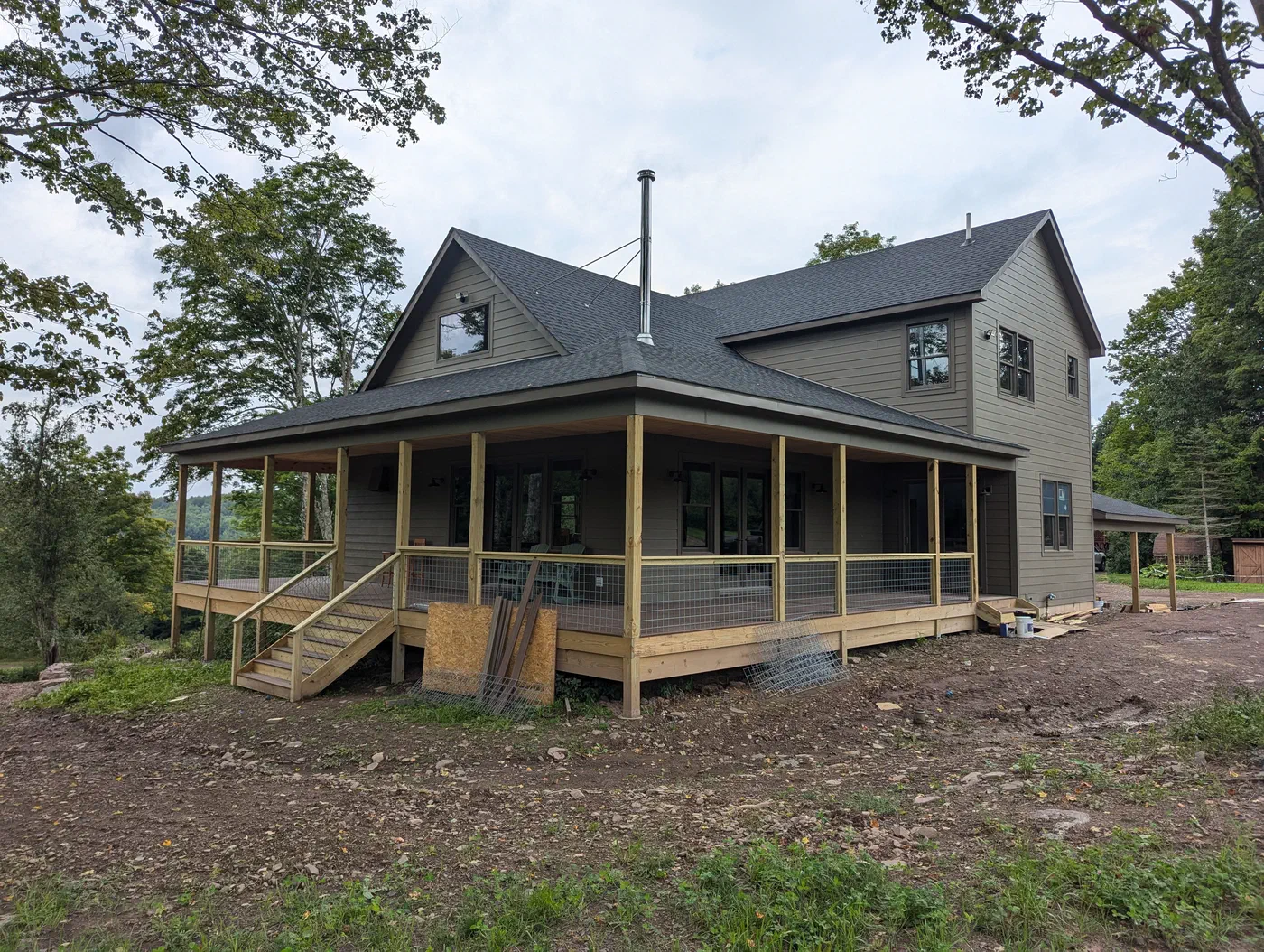 Wraparound porch with timber posts